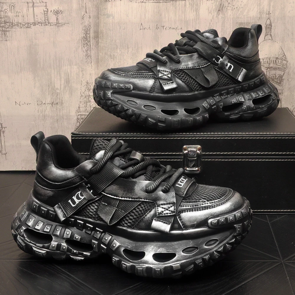 复古做旧男鞋小众设计厚底增高老爹鞋秋季新款轮胎底运动休闲鞋子