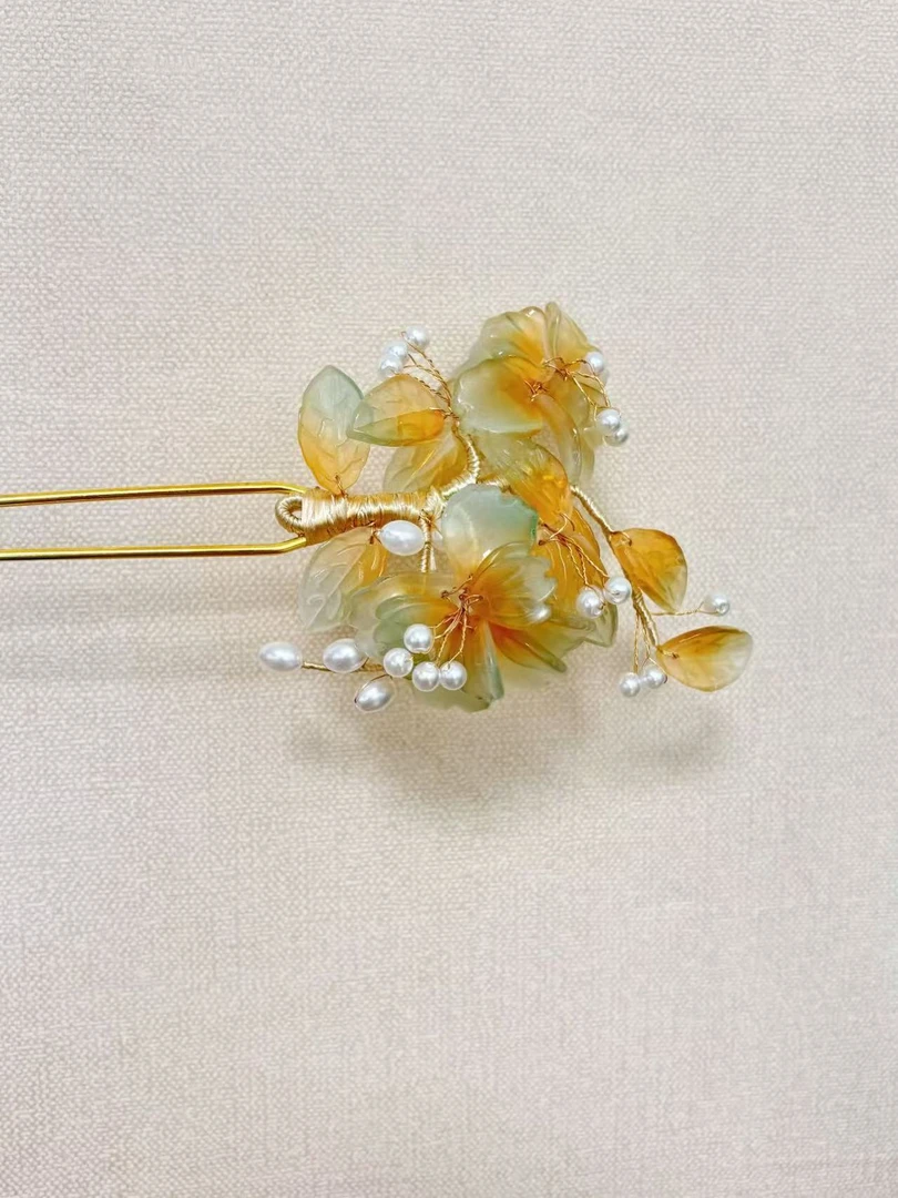 云鬓花古风饰品古装发饰琉璃发饰发簪 玉露 （孤品仙气汉服发冠B11