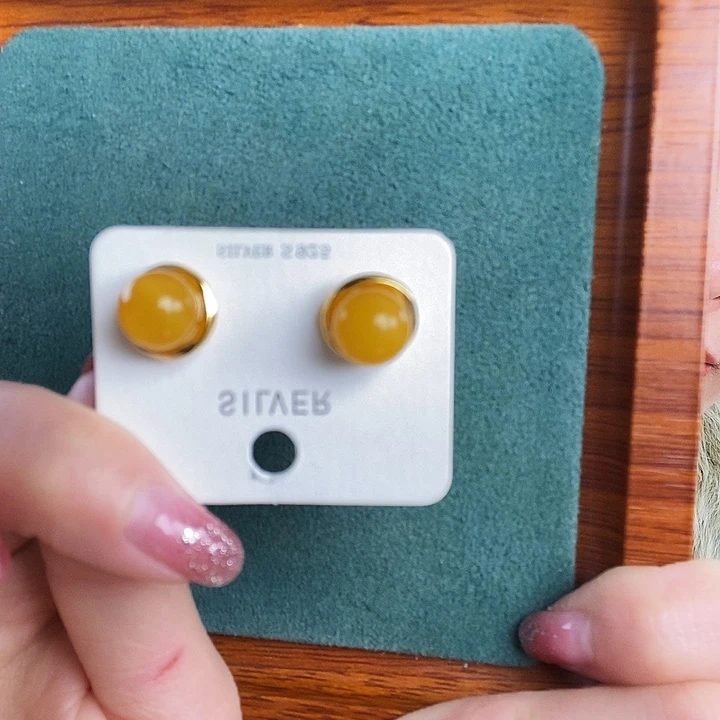 蜜蜡银S925镶嵌耳饰耳钉