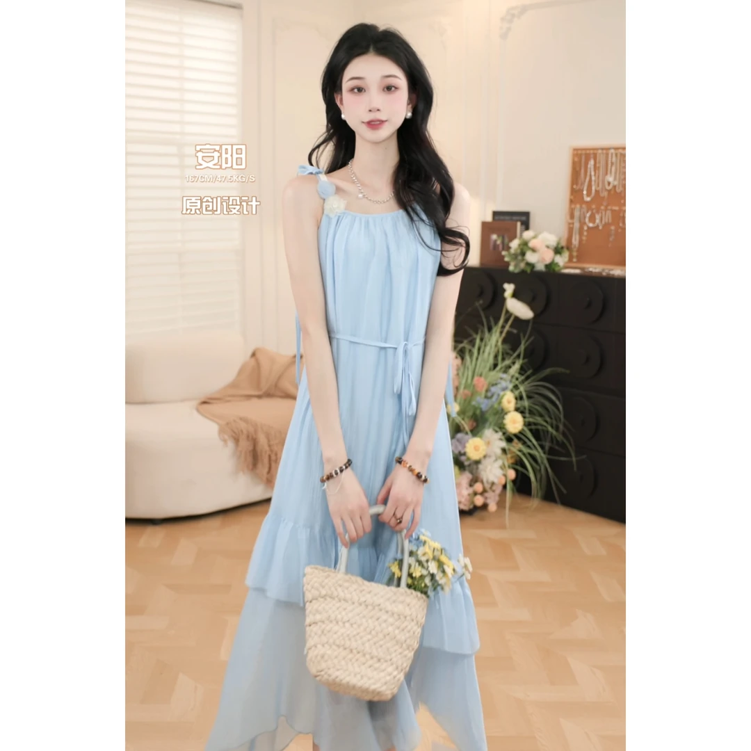 鹿向南【蔚蓝假日】2025年春夏新款吊带裙QJD00226