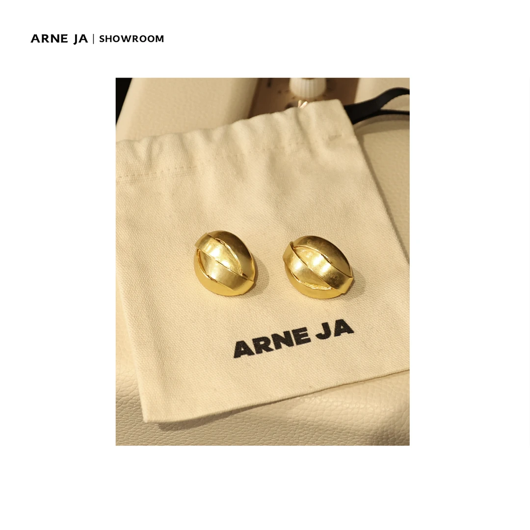 黄铜耳饰 ARNE JA| 轻奢几何解构金属编织哑光镀金高级感气质耳饰