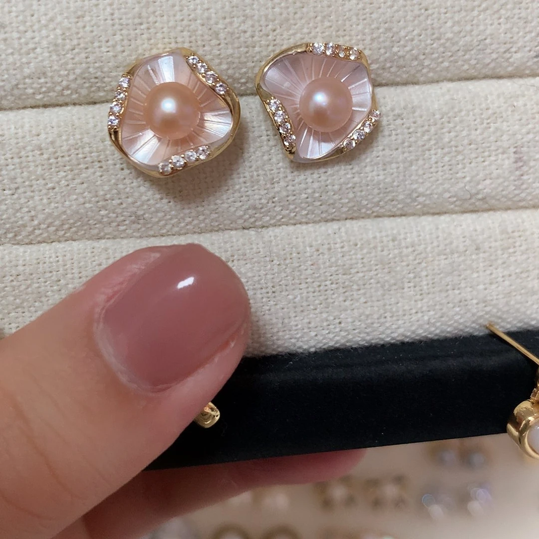 淡水珍珠耳饰合金猫**懒