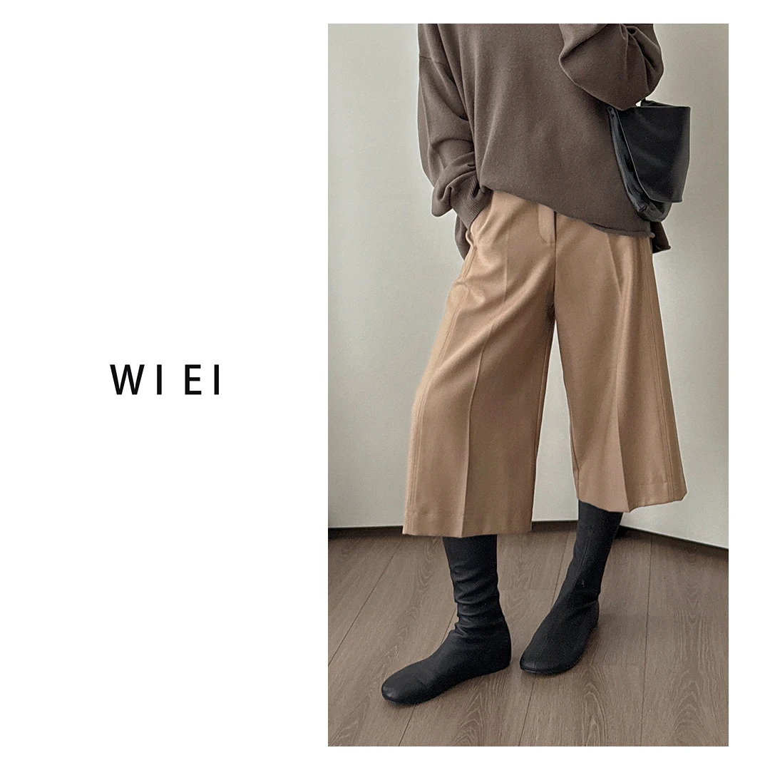 《WI EI》天丝羊毛*高智通勤感竹节风廓形显瘦直筒七分裤W25302117