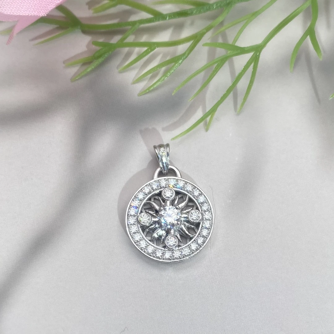 铂金PT950太阳花罗盘吊坠时尚百搭简约气质轻奢双面