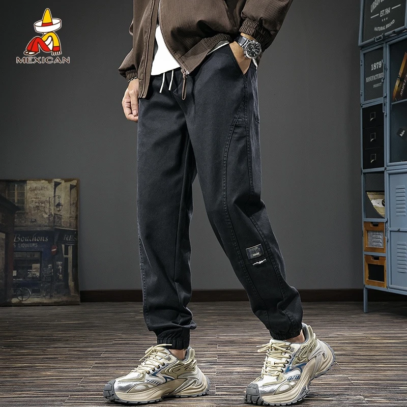 Mexican/稻草人秋季莱赛尔休闲裤男款宽松大码弹力束脚裤工装长裤