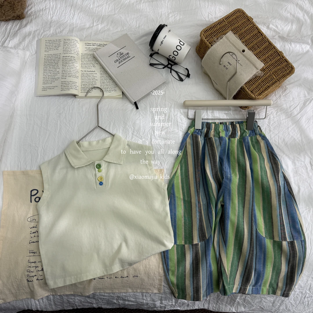 现货-儿童夏季无袖薄款polo领背心D-6156欧若风穿搭宽松男童女童