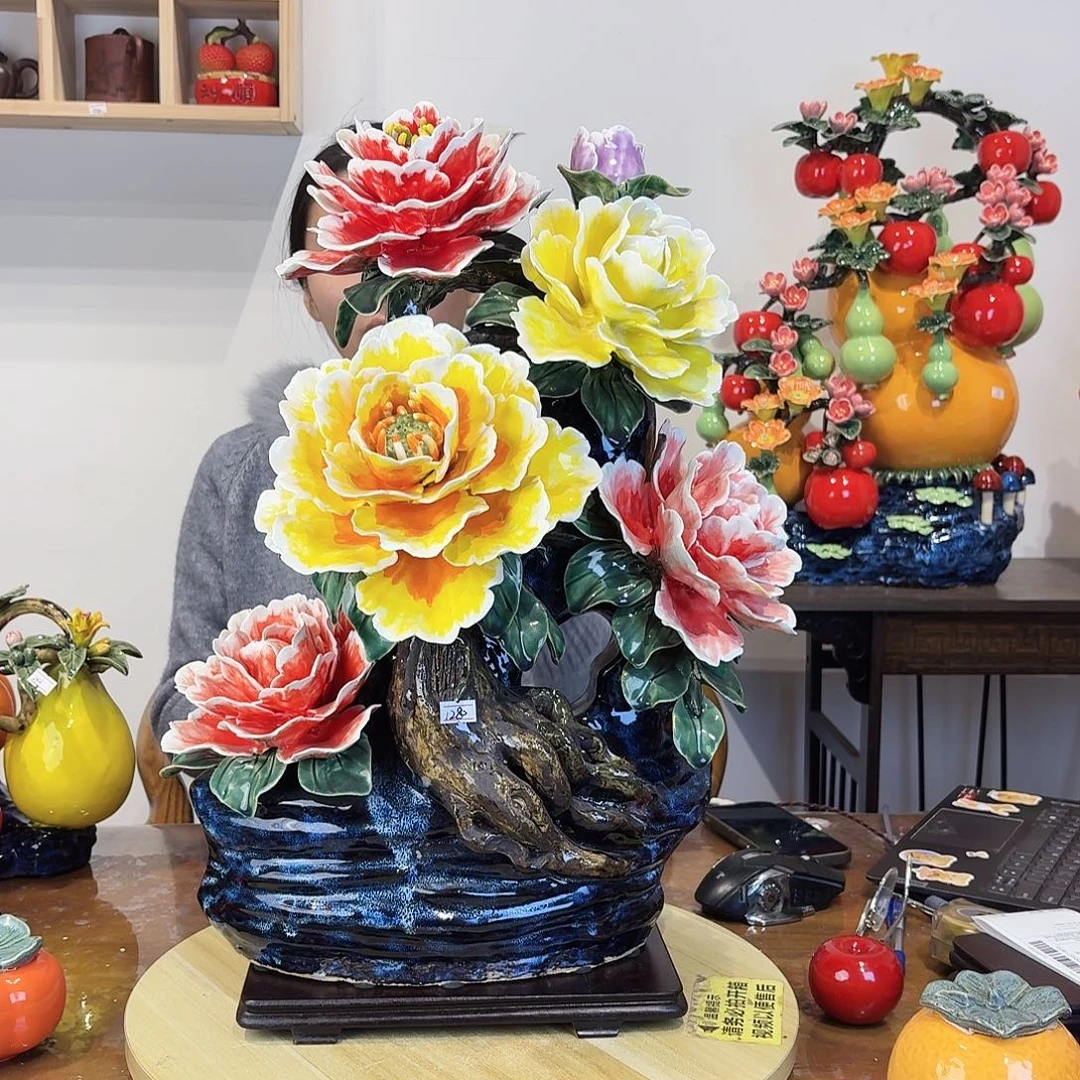 陶瓷53牡丹花摆件