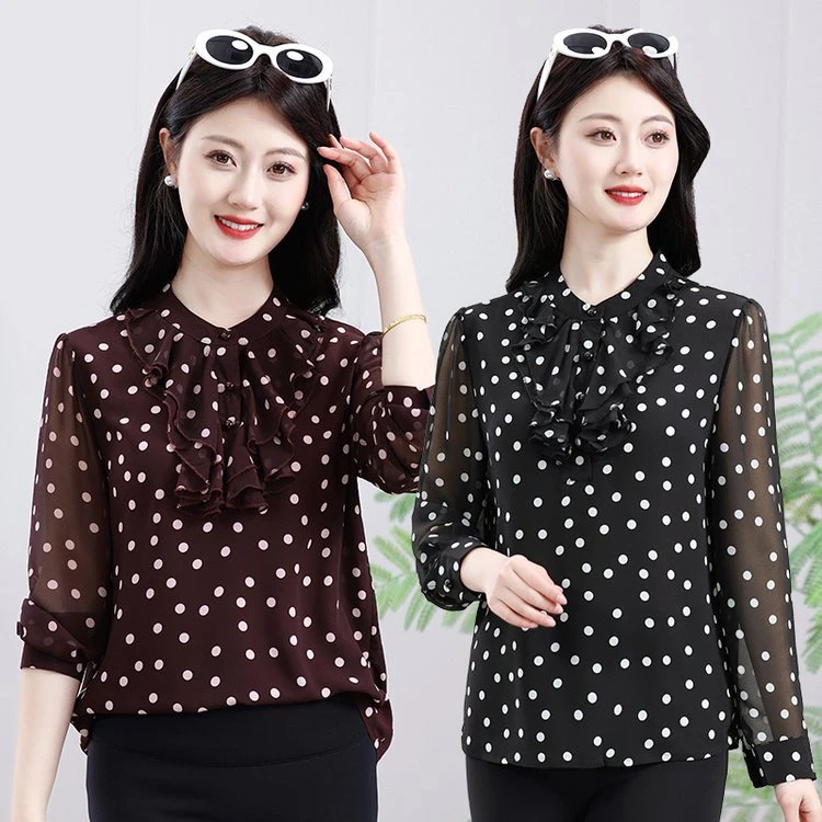 2025春装新款立领显瘦时尚印花洋气百搭长袖打底小衫上衣女030