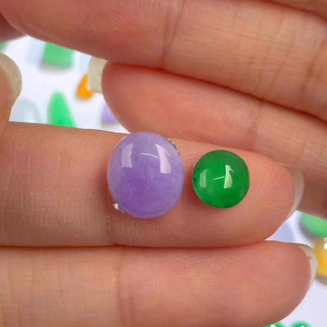 天然缅甸翡翠A货未镶嵌绿蛋➕紫蛋-琴
