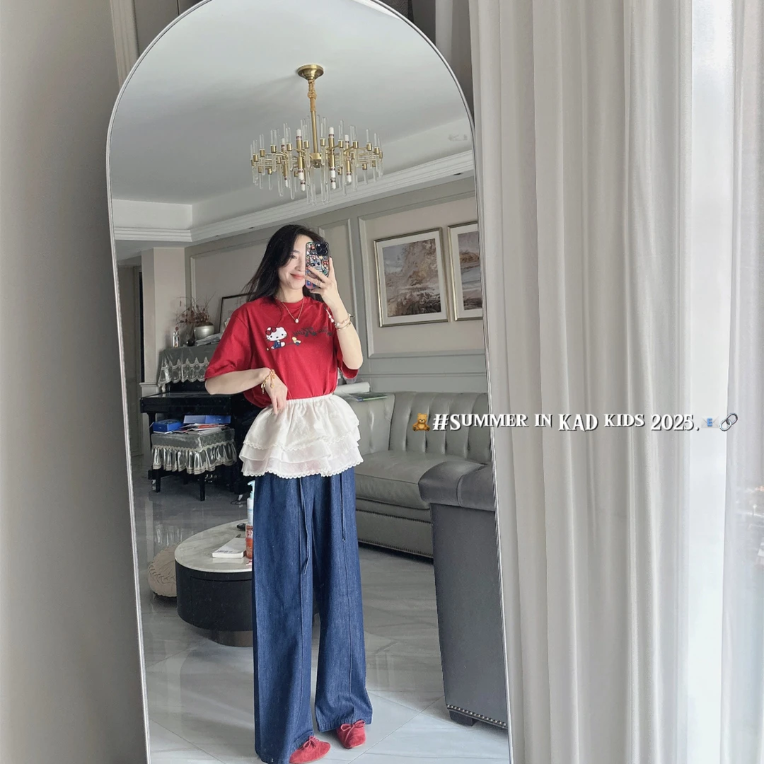 【断码清仓】 K5041 深红KT亲子T/K5048 深蓝牛仔阔腿裤