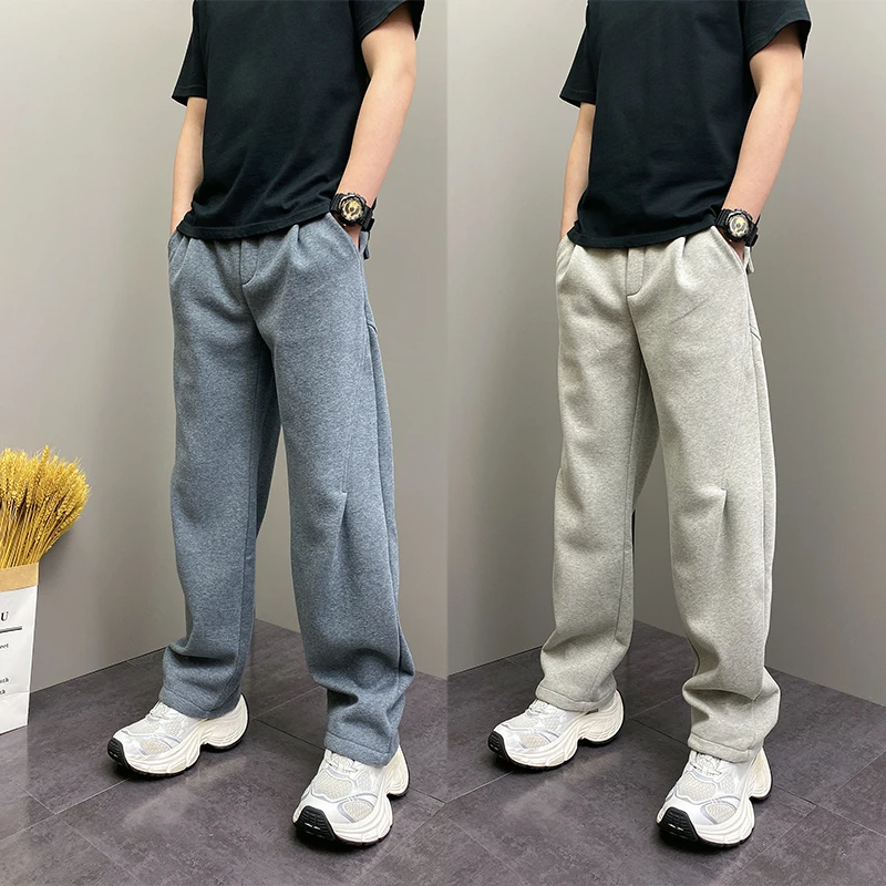 2025加绒男士休闲裤秋冬款潮流百搭宽松直筒长裤子男款运动卫裤