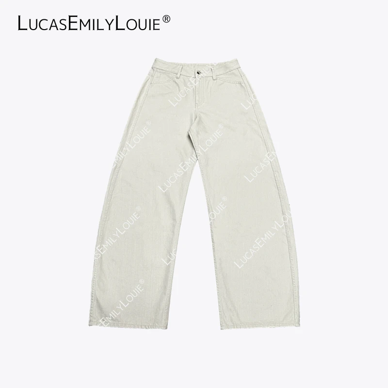 LUCASEMILYLOUIE 简约复古休闲百搭牛仔弯刀小白裤2411245