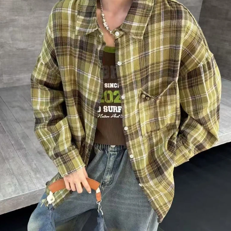 胖胖家*55110新款绿色格子衬衫