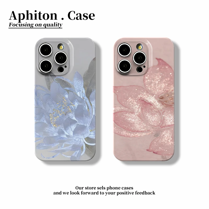 GGBond国风粉蓝莲花适用iphone16菲林15手机壳华为vivo小米14oppo