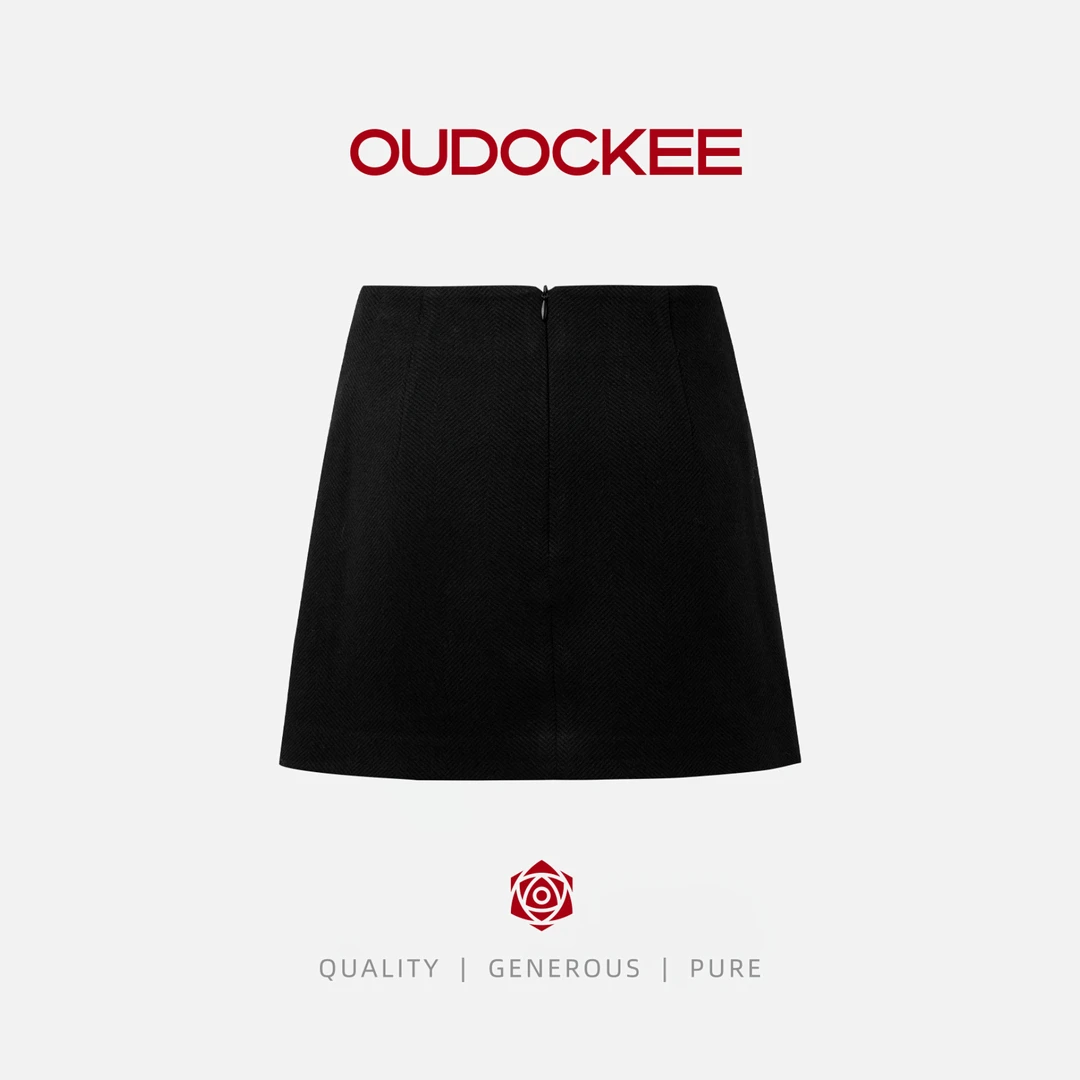 OUDOCKEE 鸥鸥 【长腿裙】黑色高级感通勤高腰半身短裙 BACE762T