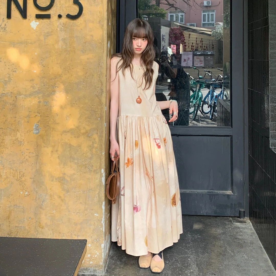 法式高级感无袖背心碎花连衣裙子女夏季2025新款海边度假气质长裙