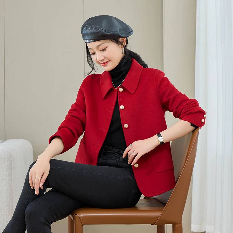 【香嘉怡新品】XJYD8299绵羊毛手工缝制短款外套大衣时尚百搭气质