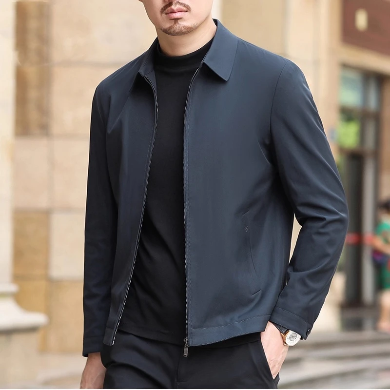 BALEYSWO秋季翻领夹克中年短款春秋装商务休闲爸爸装夹克衫男外套
