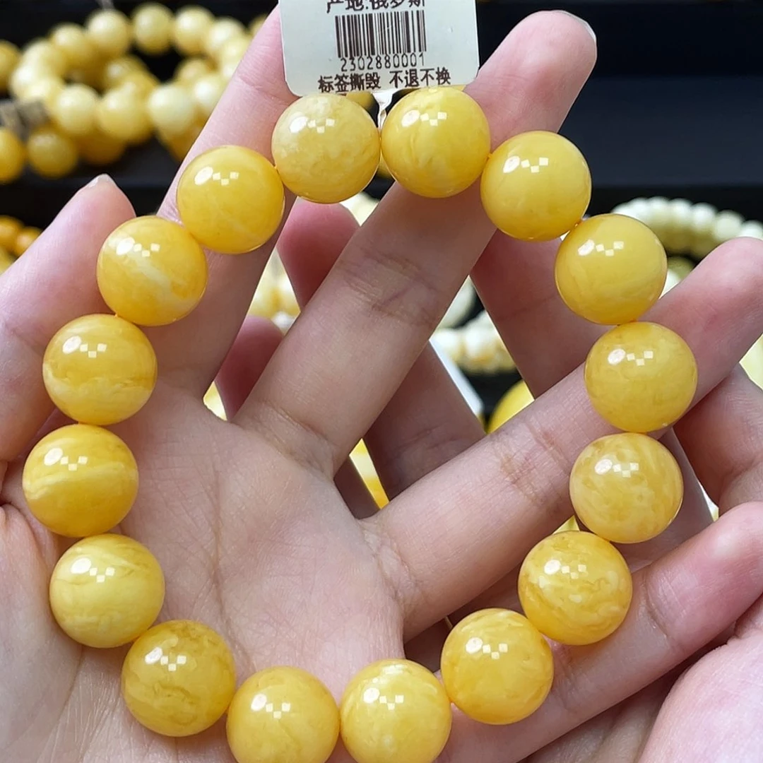 蜜蜡未镶嵌珠宝奇石瑕圆珠手串14mm+