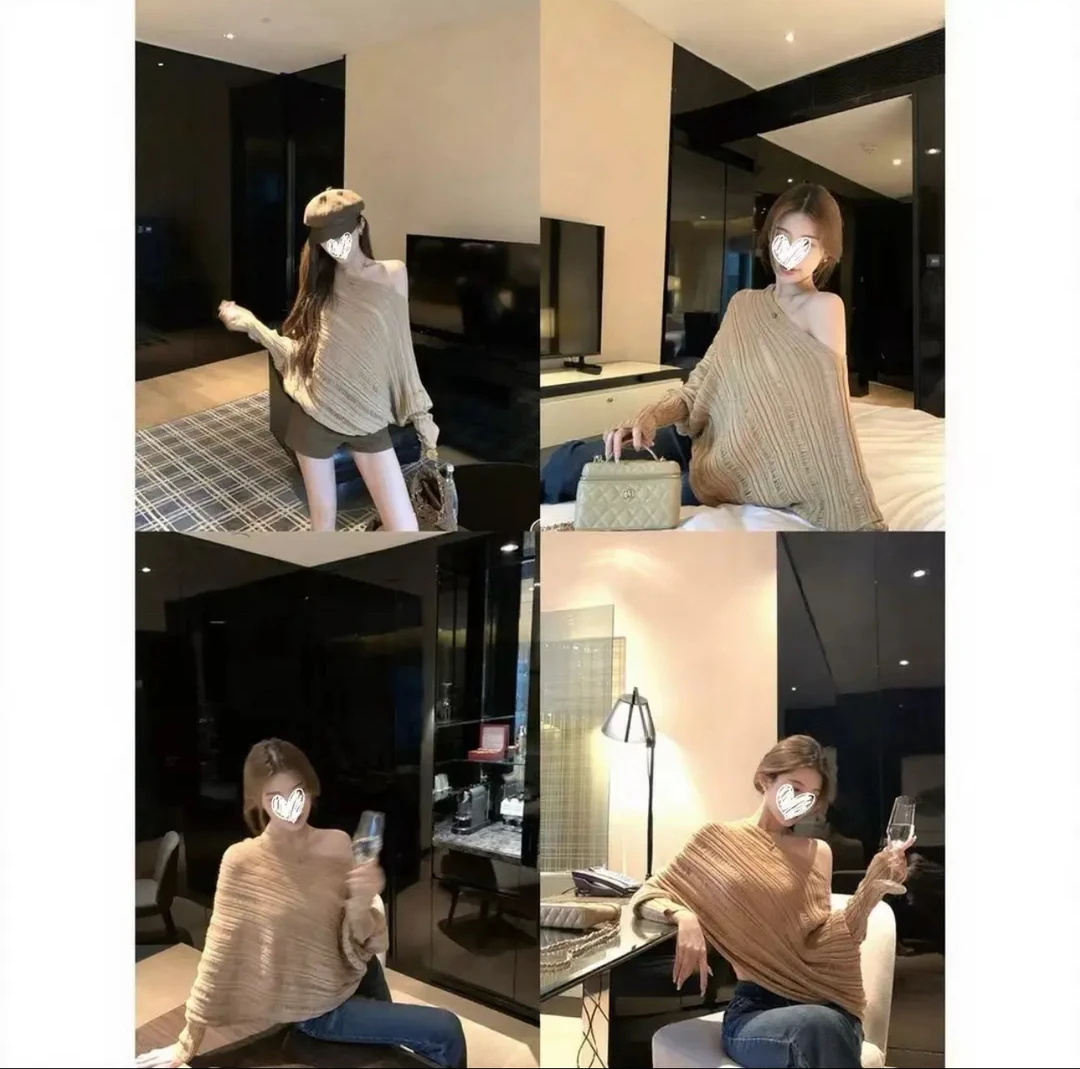 秋季新款慵懒老钱显瘦斗篷肌理感长袖针织衫上衣
