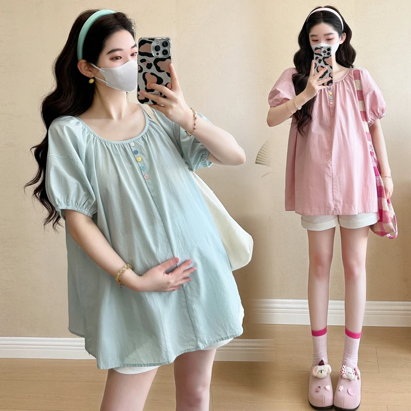 孕妇装夏季新款甜美时尚百搭外穿多巴胺甜美减龄娃娃衫孕妇上衣