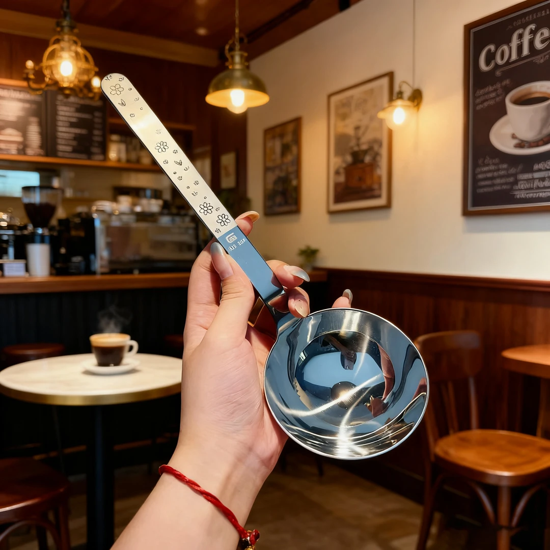 碎花长柄大圆勺304不锈钢超大号汤勺分餐勺