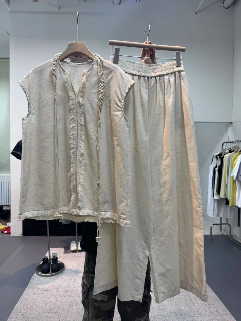 NICE圈圈、棉麻高品质设计感重工套装A3537