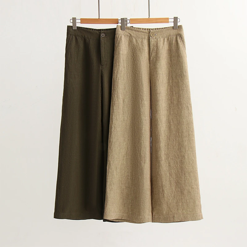 宽松垂感麻料阔腿裤高腰直筒休闲裤百搭长裤文艺显瘦时尚夏季女裤