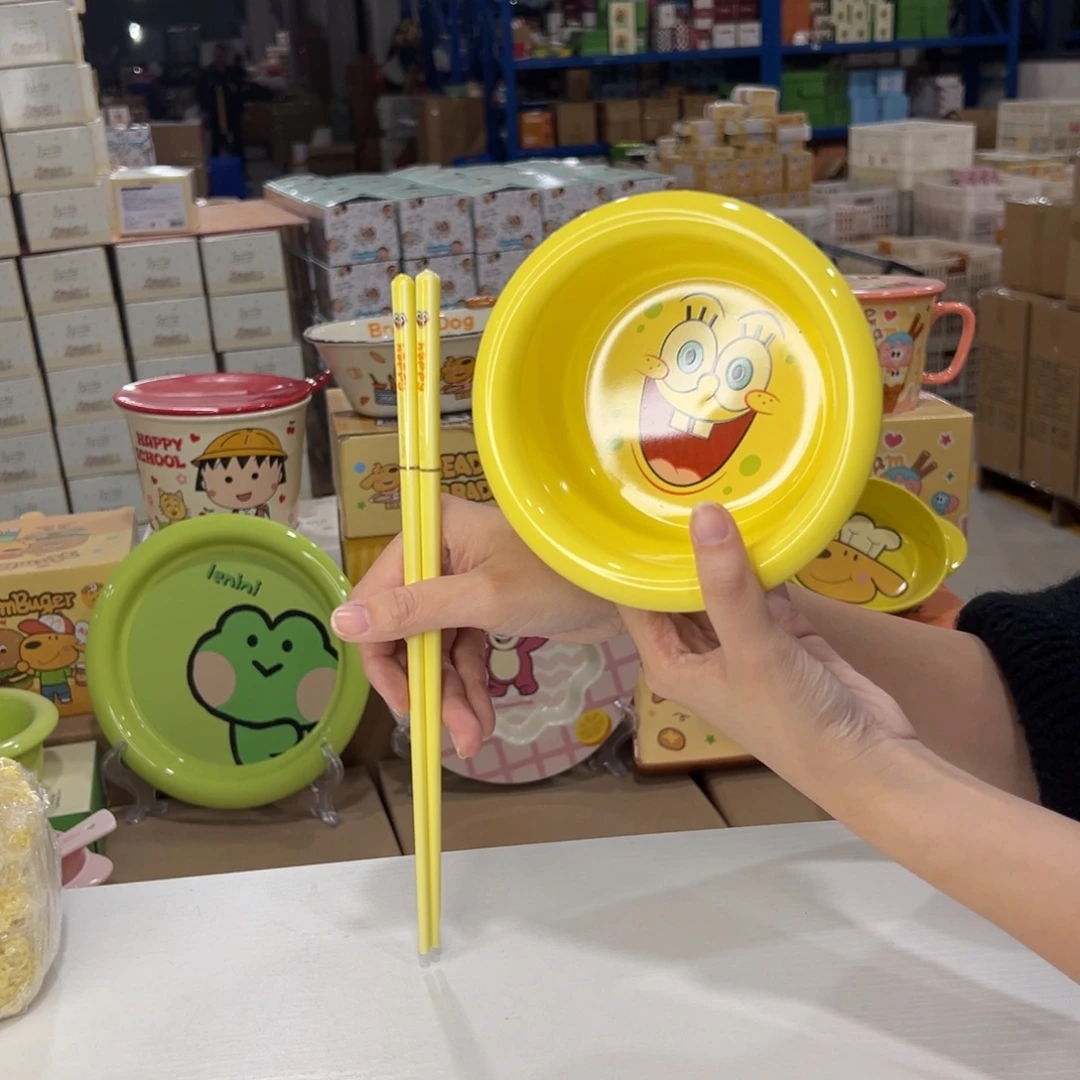 瓷海绵宝宝米饭碗家勺子筷子