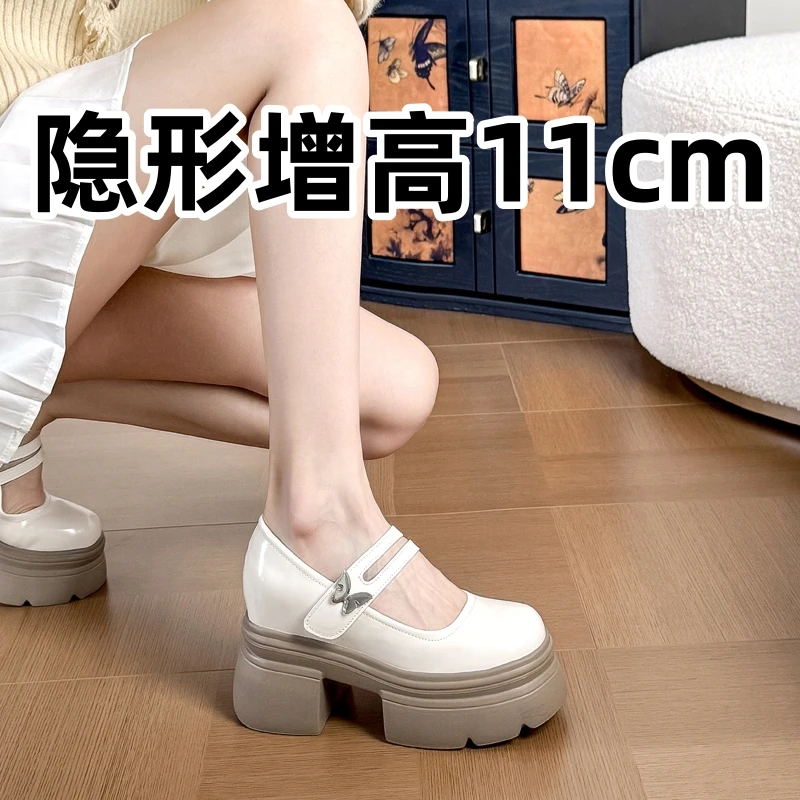 蝴蝶魔术贴玛丽珍鞋配裙子2025春夏新款增高白色玛丽珍鞋单鞋通勤