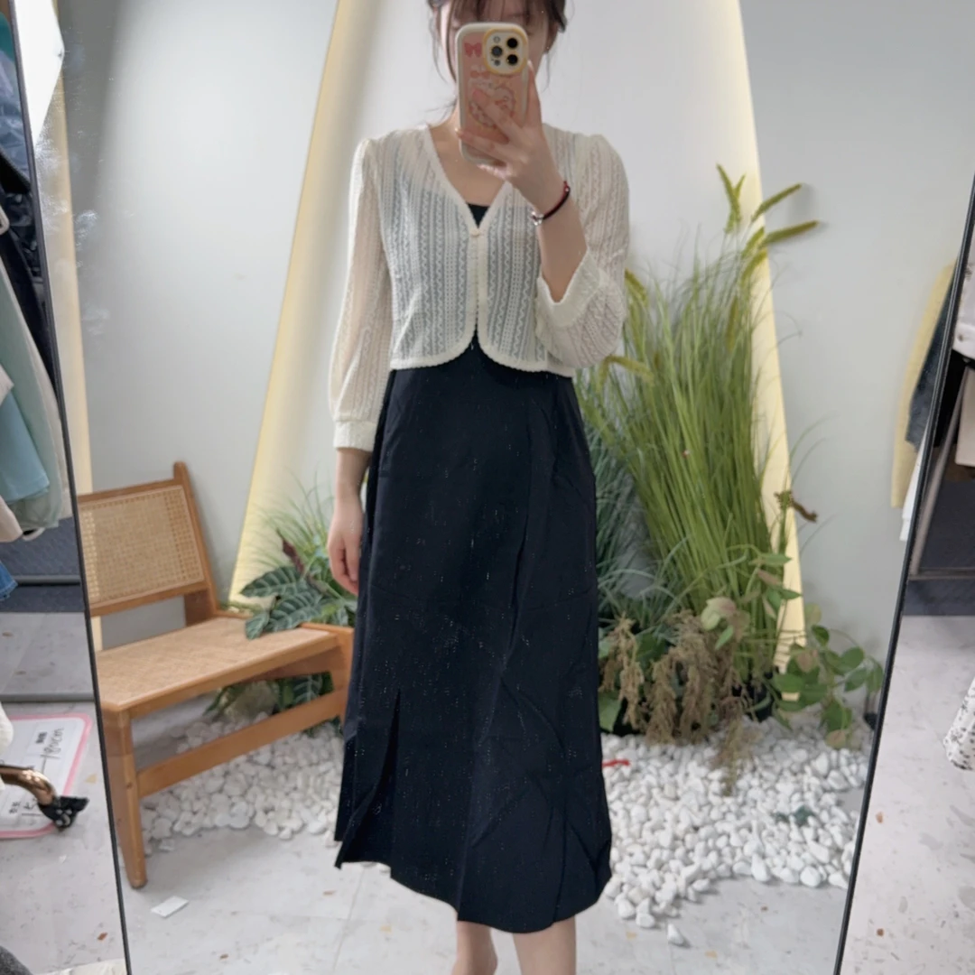 淑女时尚半裙丹宁风女装吊带裙针织蕾丝时尚套装夏季休闲风