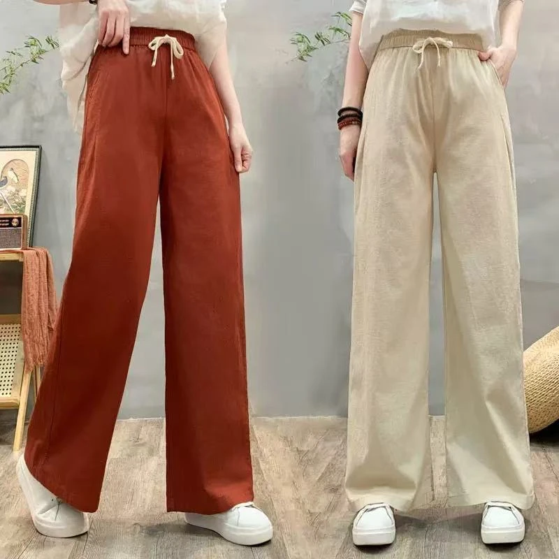 （工厂直销）夏季棉麻阔腿女薄款25新款棉麻裤子女高档棉麻正品