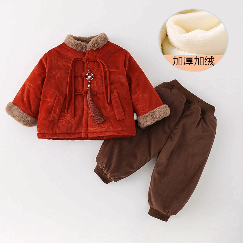 儿童秋冬国风棉袄套装男宝宝唐装衣服周岁礼服男童加绒加厚拜年服