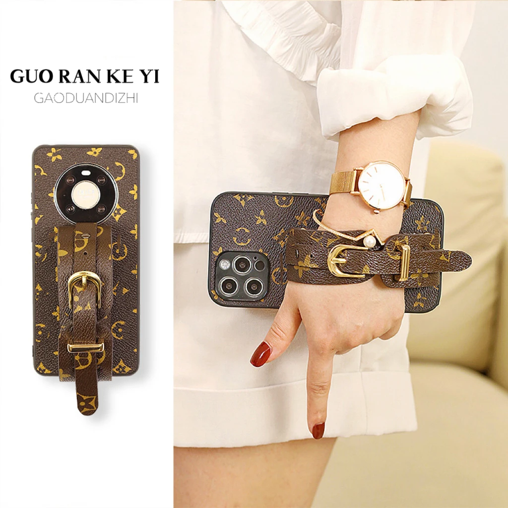 【适用苹果/华为/VIVO/OPPO/小米】网红高档腕带斜挎皮质轻奢手机壳