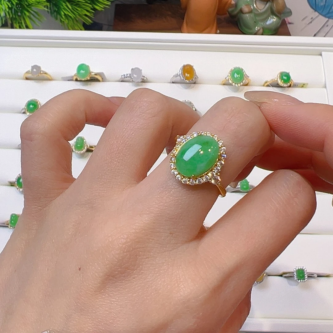 翡翠戒指银S925镶嵌翡翠