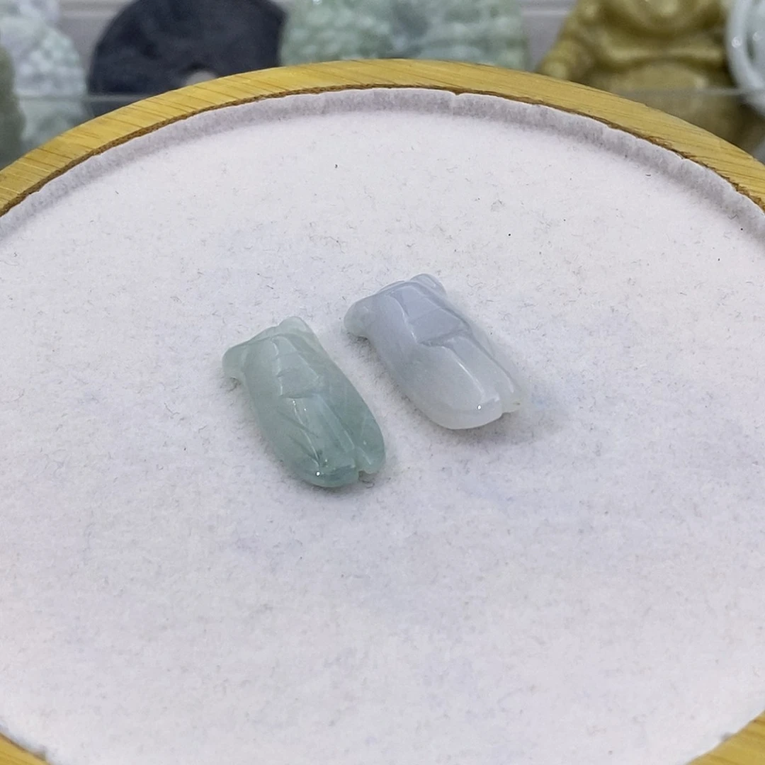 散珠翡翠天然缅甸翡翠A货 一对