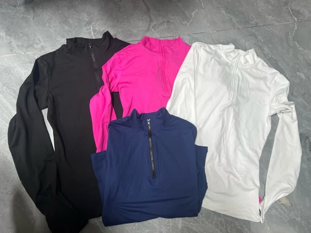 80半拉链瑜伽服女立领磨毛紧身运动上衣速干透气跑步长袖健身服