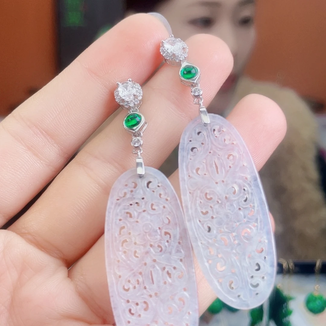 翡翠银S925镶嵌耳饰