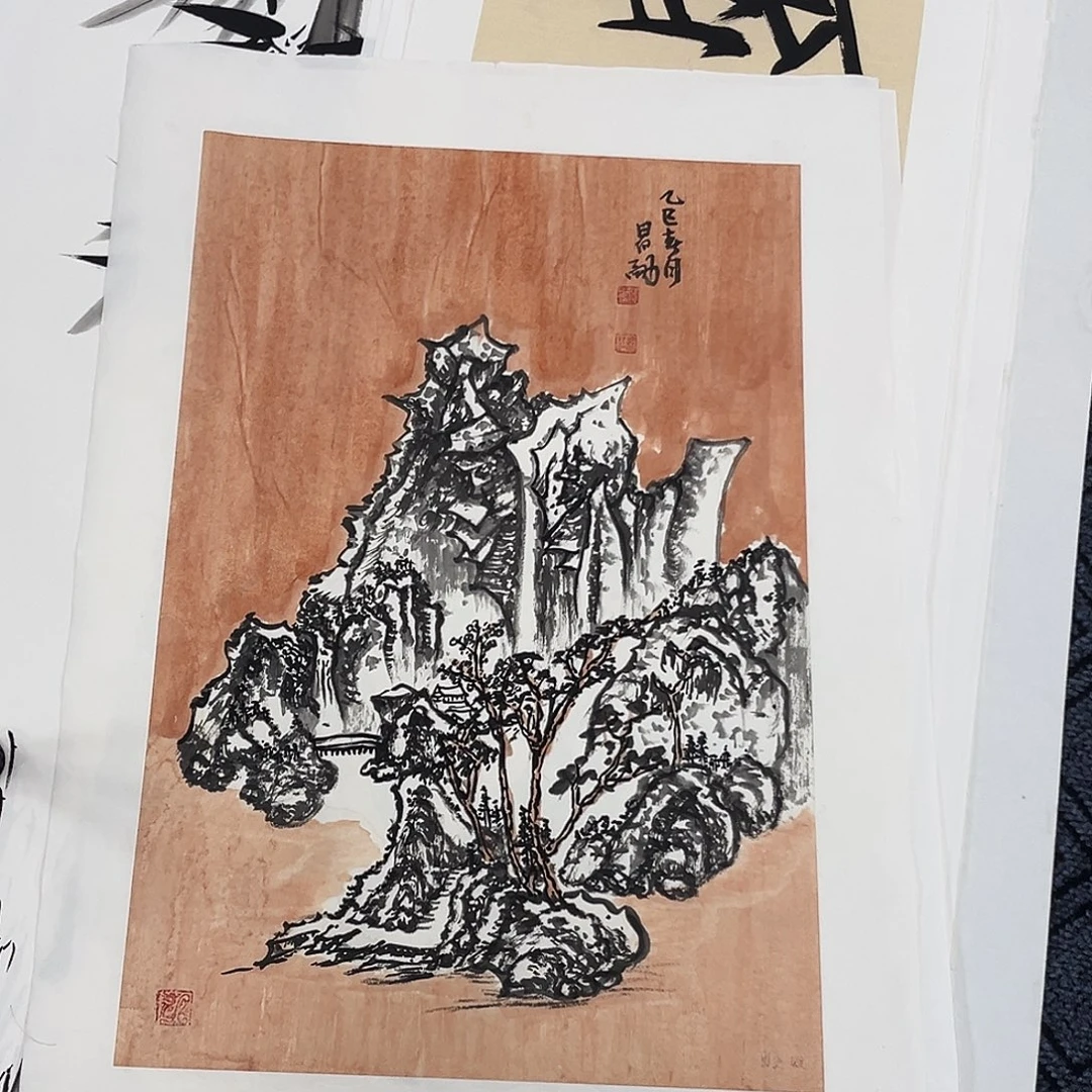 国画昂勇老师四尺三开山水奇