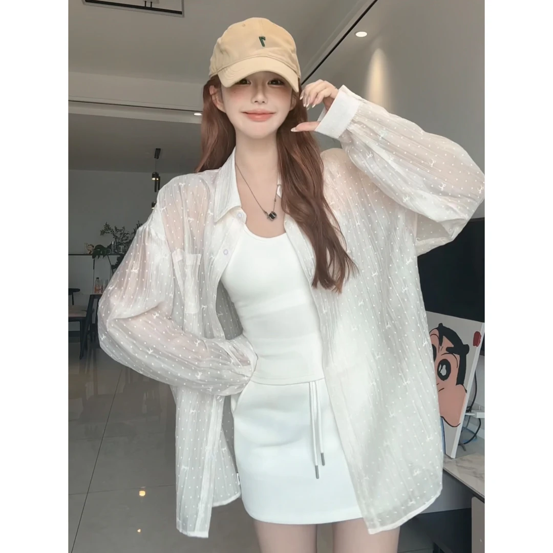 ANDEARDI设计感天丝轻薄透气衬衫防晒外套女波点蝴蝶结宽松上衣