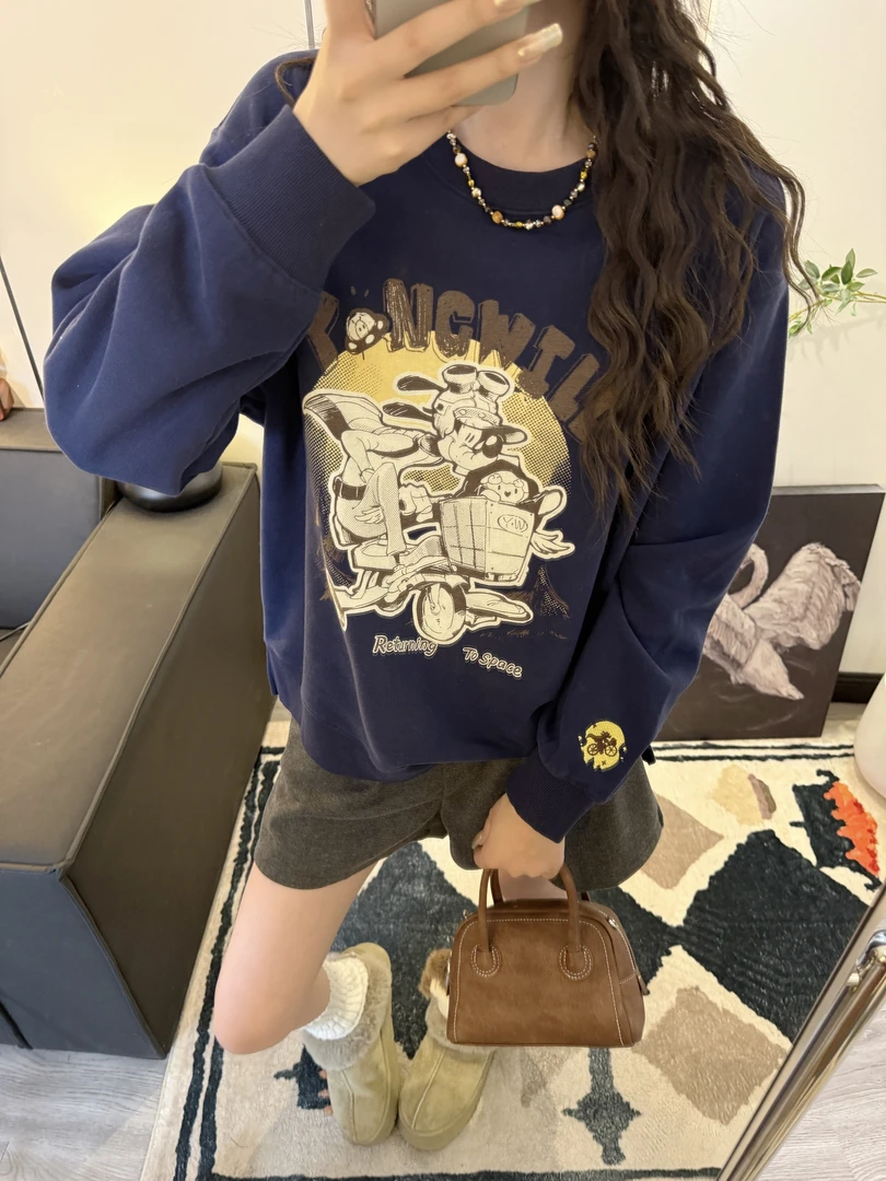 自行车高飞（无感印花）~软糯暖！侧开叉加绒圆领卫衣8630（90-150斤）