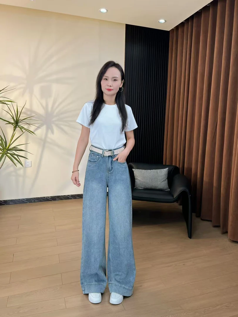 夏季薄款高腰A字版阔腿牛仔裤2025新款显瘦显高百搭拖地长裤