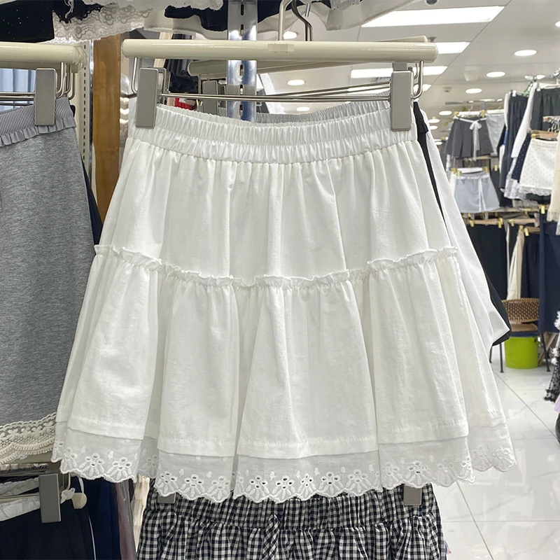 韩系甜美蕾丝边拼接半身裙女春夏新款小个子芭蕾风显瘦蛋糕短裙子