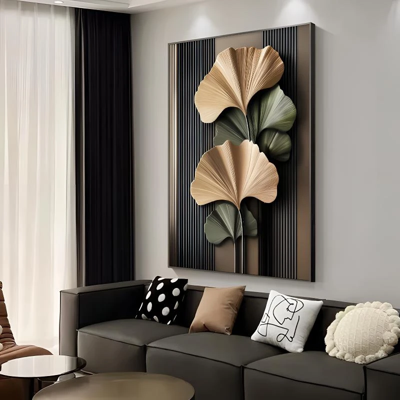 轻奢高级感客厅装饰画银杏叶沙发背景墙壁画2025新款玄关走廊挂画