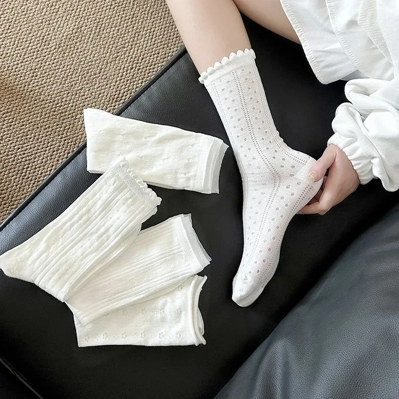 夏季薄款网眼透气白色袜子女中筒日系JK洛丽搭配小帆鞋玛丽珍