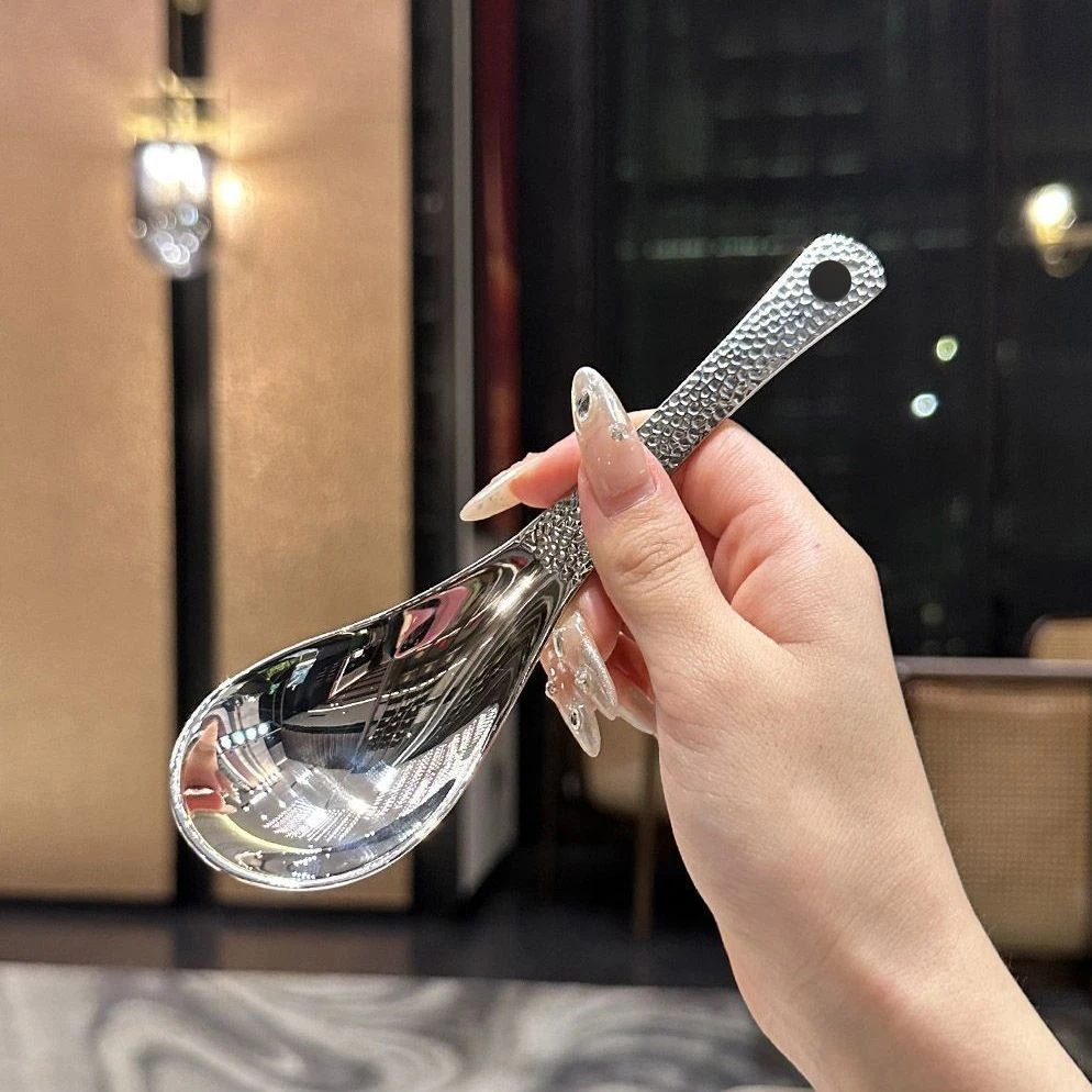 复古式锤点勺子不锈钢锤纹勺家用加厚餐勺孩子吃饭勺高颜值甜品勺