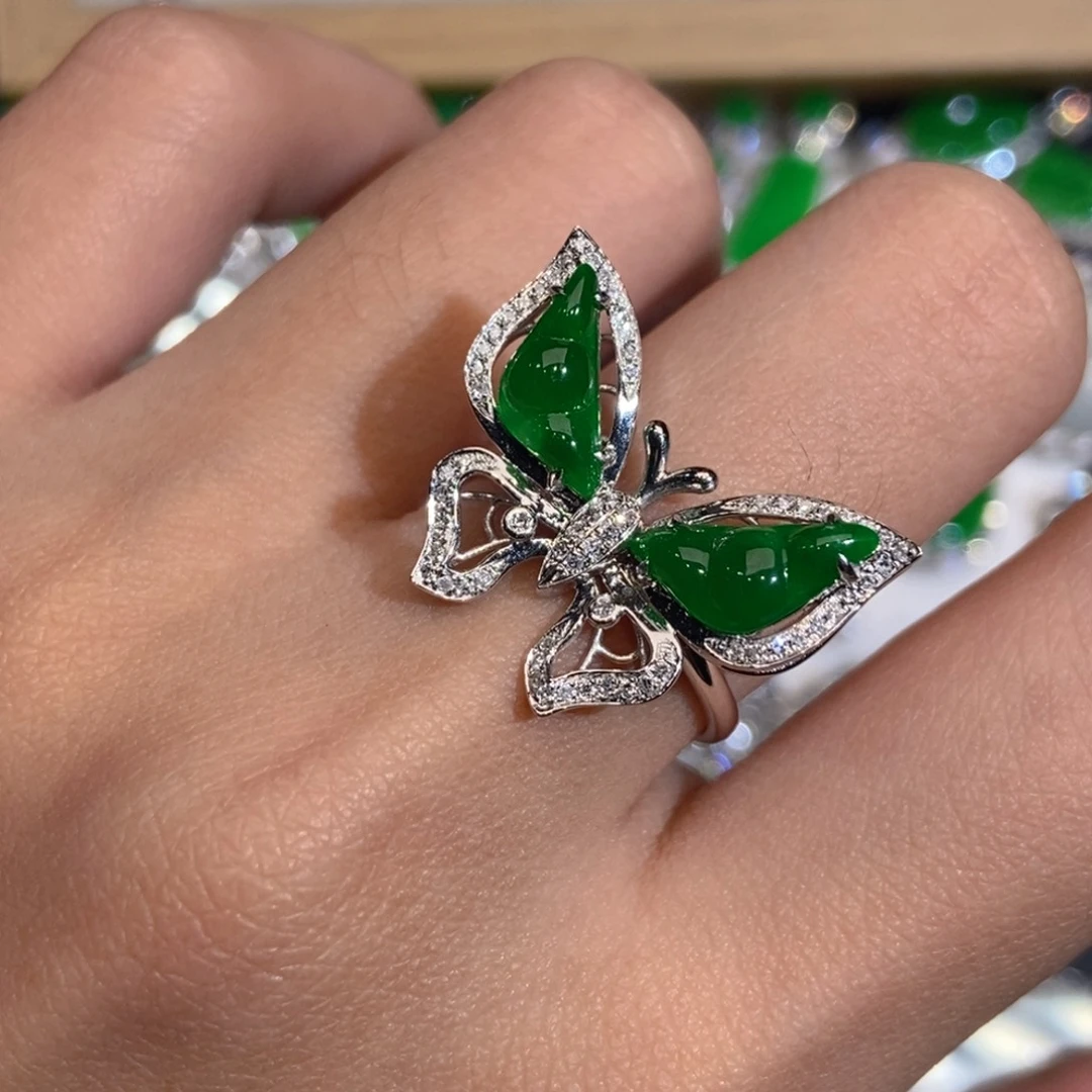 翡翠18K金镶嵌戒指天然缅甸A货翡翠