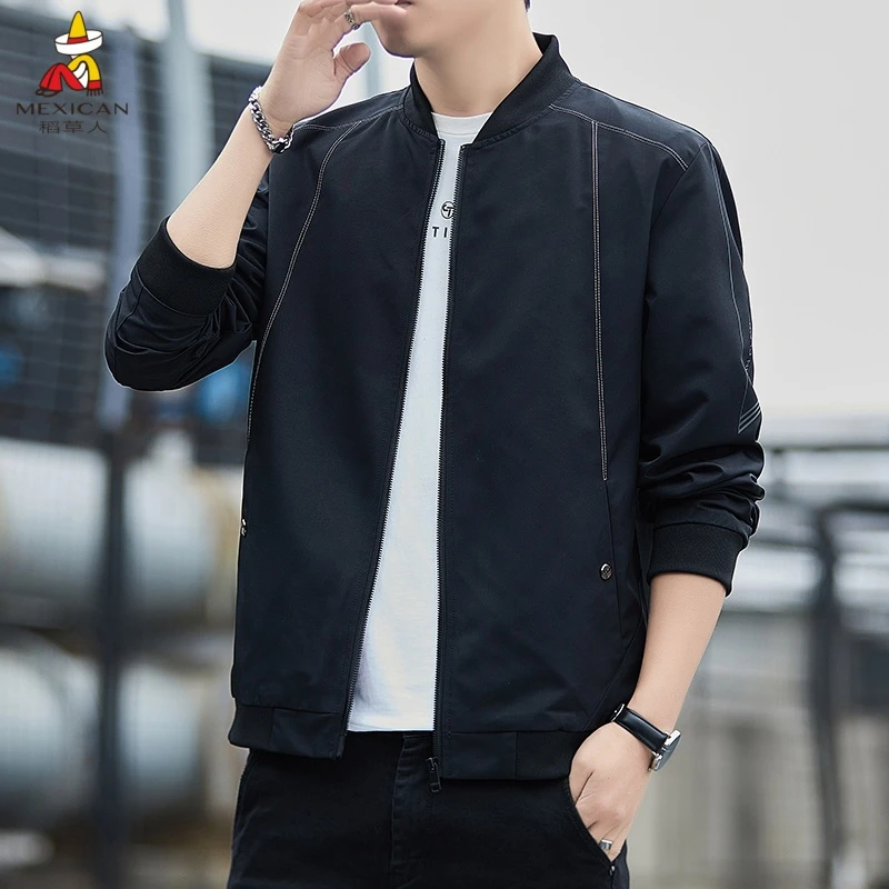 Mexican/稻草人狼标宽松旅行红色男士夹克薄款秋季百搭运动活力风