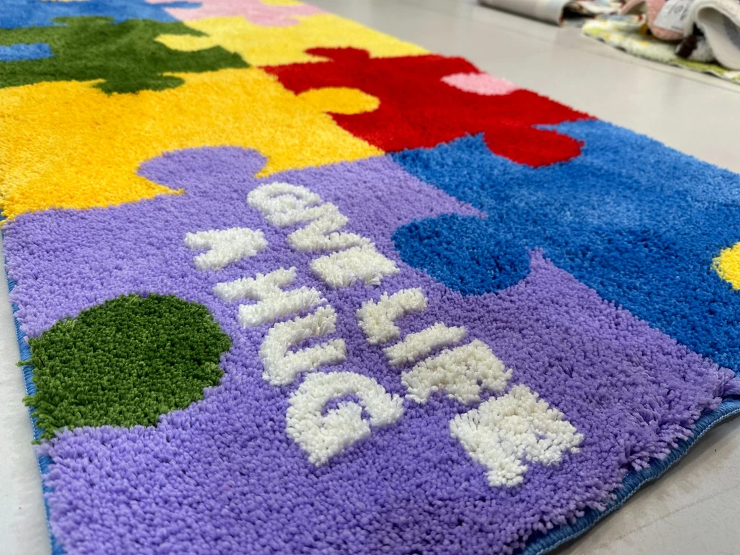 多巴胺彩色拼图地毯客厅茶几卧室书房衣帽间床边厚地毯70*150cm