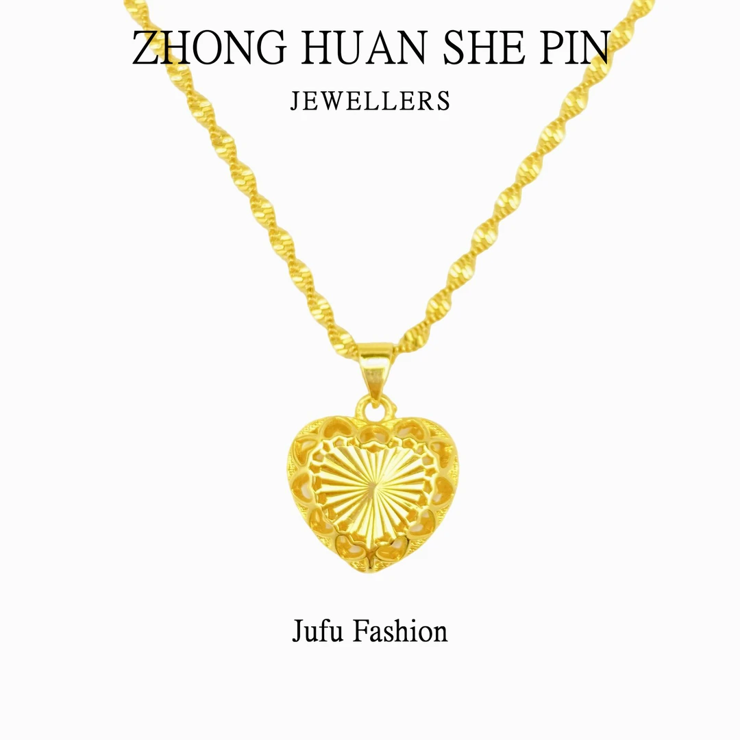 铜合金项链 爆款仿真金爱心项链女久不掉色时尚金色毛衣链锁骨链